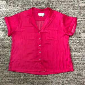 Anthropologie Button-Up‎ Shirt Short Sleeve Collared Pink Top Women's Size S